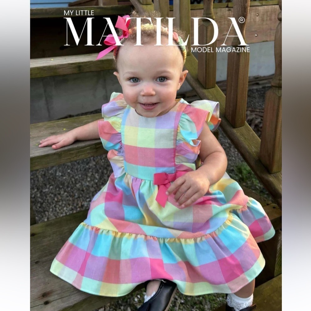 Bonnie baby girl pastel plaid spring flutter dress ruffled  button back 6-9 MO